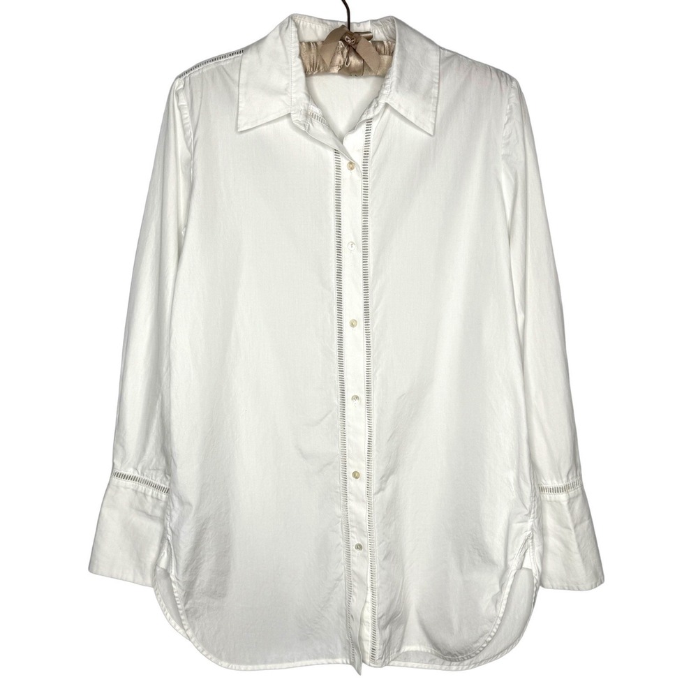 Vince M White Cotton Tunic Button Up Long Sleeve Ladder Lace Minimalist $328 - Picture 1 of 6